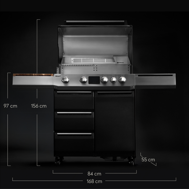 BURNHARD® Gasgrill 4-Brenner BBQ mit Infrarot-Heckbrenner & Seitenkochfeld - Schwarz - #946918 – Bild 2