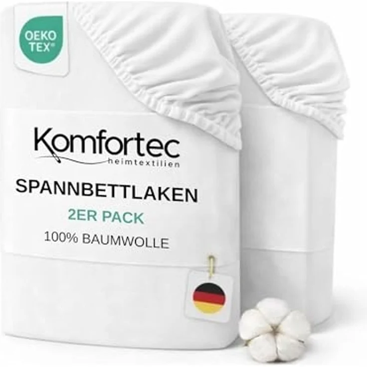 Komfortec 2er Pack Jersey Spannbettlaken 140x200 cm, 100% Baumwolle, Doppelpack Spannbettuch – Bild 1