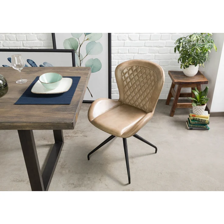 Stuhl Echtleder 61x52x86 beige IRON LABEL #612 - 2er Set – Bild 2