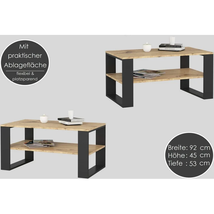 designimpex Couchtisch Design Couchtisch AA-111 mit Ablage Wohnzimmertisch Tisch Sofatisch, Funktionstisch, Wohnzimmertisch, Tisch, Esstisch, Sofatisch, Rollen – Bild 2
