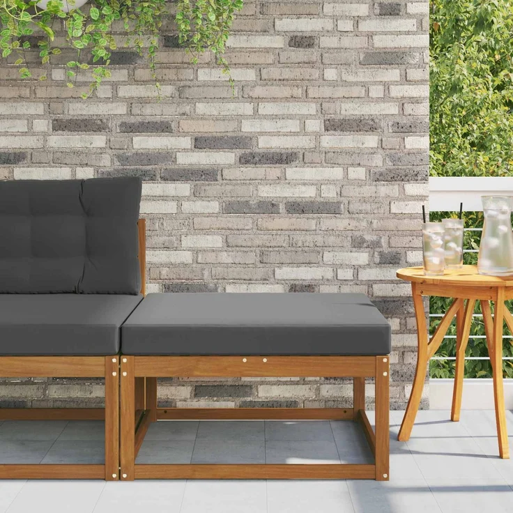 vidaXL Outdoor-Fußhocker Massivholz Akazie Natur und Anthrazit 900529 – Bild 1