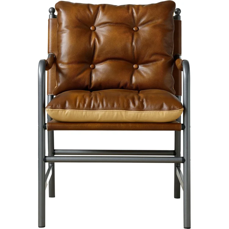 Sessel 60cm×62cm×90cm aus Echtleder mit Metallgestell und Armlehnen – Bild 6