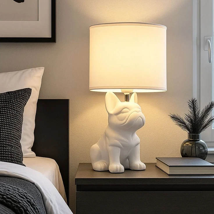 GLOBO LIGHTING LED Tischleuchte, Leuchtmittel inklusive, Warmweiß, Tischlampe Tischleuchte LED Keramik Hund Textil Leselampe weiß H 40 cm – Bild 3