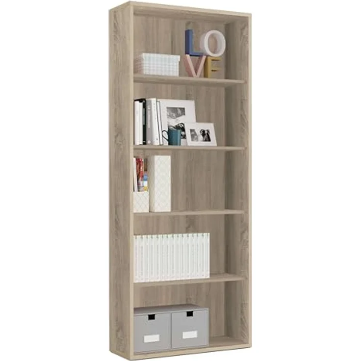 Muebles Pitarch | Bücherregal für Büro oder Arbeitszimmer mit 4 Regalen, Wohnzimmer-Bücherregal, Cambrian Eiche, 196,5 x 75,5 x 33 cm (Höhe x Breite x Tiefe), einfach, elegant und robust – Bild 2