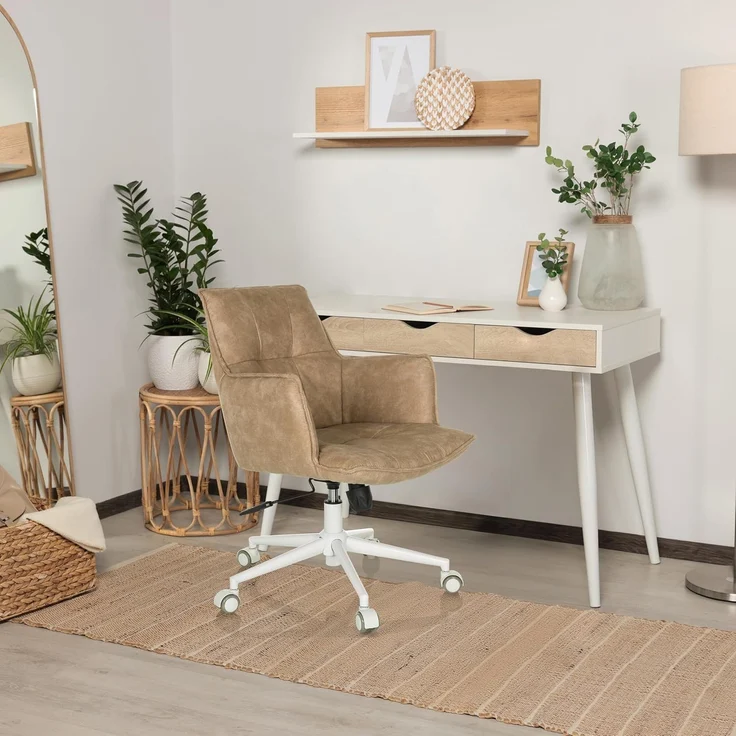 hjh LIVING Homeoffice Stuhl gepolstert SOLAO Life W Schreibtischstuhl Drehstuhl höhenverstellbar, Stoffbezug Beige – Bild 2