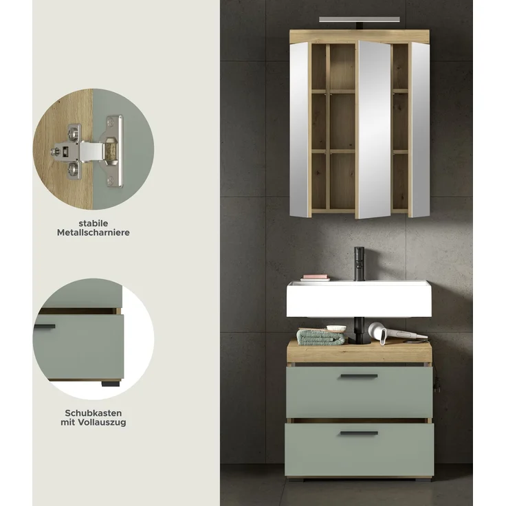 Xonox Scout Badkombination (B/H/T: 60x191x34 cm) in Salbei und Artisan Eiche Nachbildung – Bild 9
