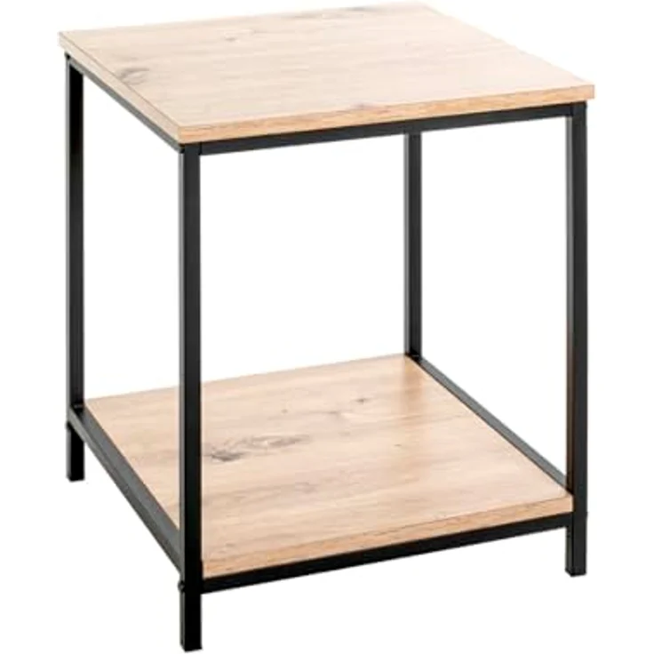 XXXL Beistelltisch, quadratisch, Schwarz mit offenem Fach, 40x50x40 cm, Metall und Eiche – Bild 1