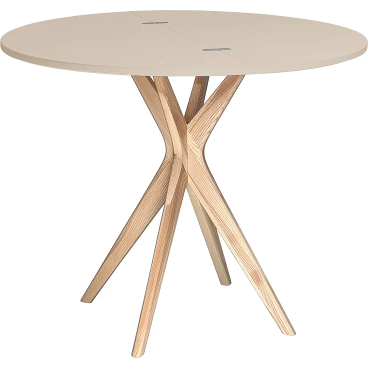 Ragaba kleiner halbrunder Esstisch, MDF & Massives Eschenholz, 100x50 cm, Braun Beige – Bild 3