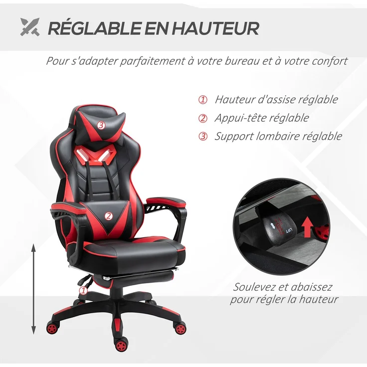 MELAYR, Ergonomischer Gaming-Stuhl, Bequemer Bürostuhl mit Fußstütze, 81 x 32 x 65 cm, Rot – Bild 6