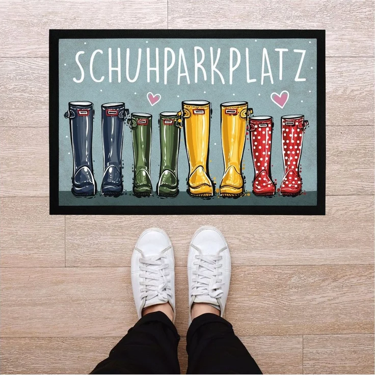 MoonWorks Fußmatte Fußmatte Schuhparkplatz Motiv lustig Gummistiefel Familie Willkommen, rechteckig – Bild 2