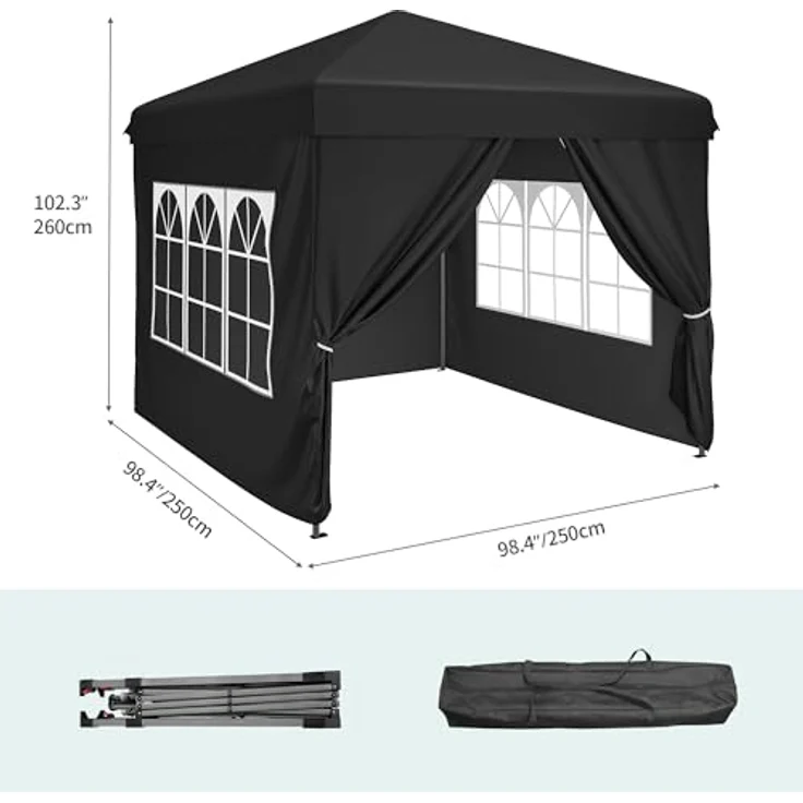 YITAHOME 2,5x2,5 wasserdichte Pavillon Faltpavillon mit Seitenteilen, Höhenverstellbar Faltbarer Pop up Pavillon Perfekt für Outdoor Partys, Camping, Märkte und Festivals, Schwarz – Bild 7