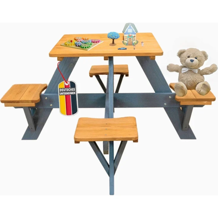 Coemo Kindersitzgruppe Romy Picknicktisch Holz Sitzgarnitur Gartentisch Braun – Bild 1