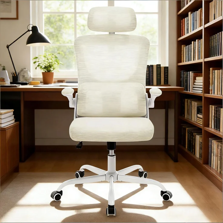 Atmungsaktiver Computerstuhl,Hohe Rückenlehne Konferenzstuhl,Bürostuhl,Bequemer Spielstuhl,Bürostuhl mit Rädern(nur mit Bürostühlen)--Beige--67.5x62x123.5cm--YOUDENOVA – Bild 4