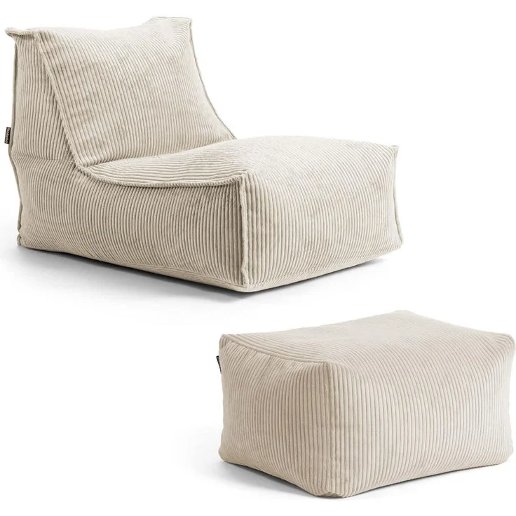 mokebo Sitzsack Der Sundowner (aus weichen Cord in Natur), mit Hocker, gemütliche Indoor Bean Bag & Relaxliege in Beige