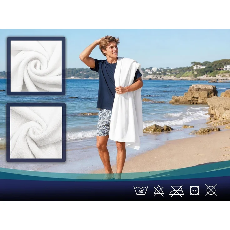 ZOLLNER Strandlaken, 100% Baumwolle, 100x200 cm, weiß – Bild 4