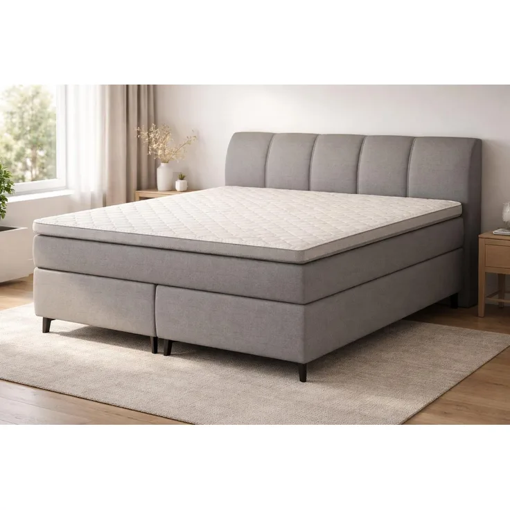 möbelando Boxspringbett PlushEvo, Anthrazit, 180x200 cm Liegefläche, 7-Zonen-Taschenfederkern, Kaltschaum-Topper