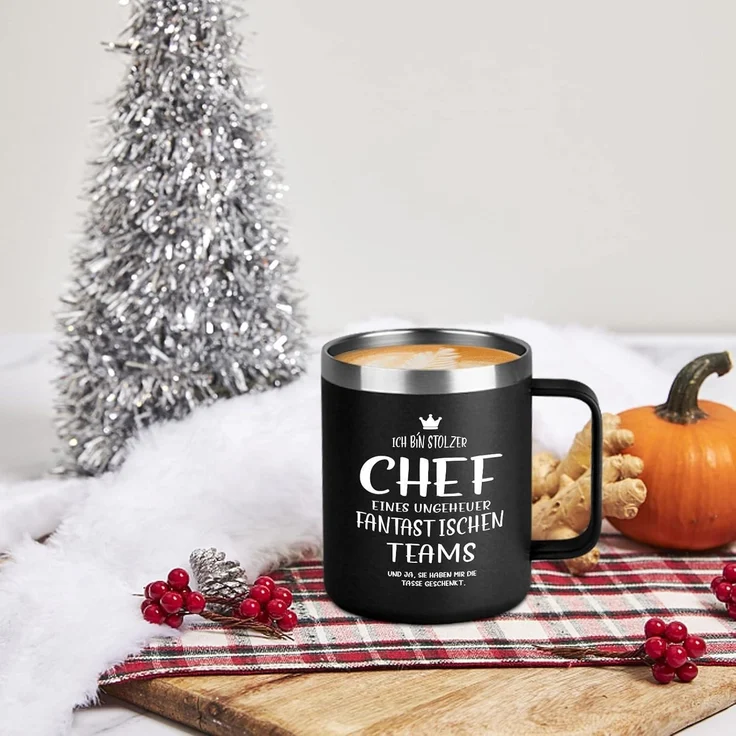 Livole Chef Tasse 350ml Edelstahl Becher Schwarz Kaffeetasse 12oz to go – Bild 3