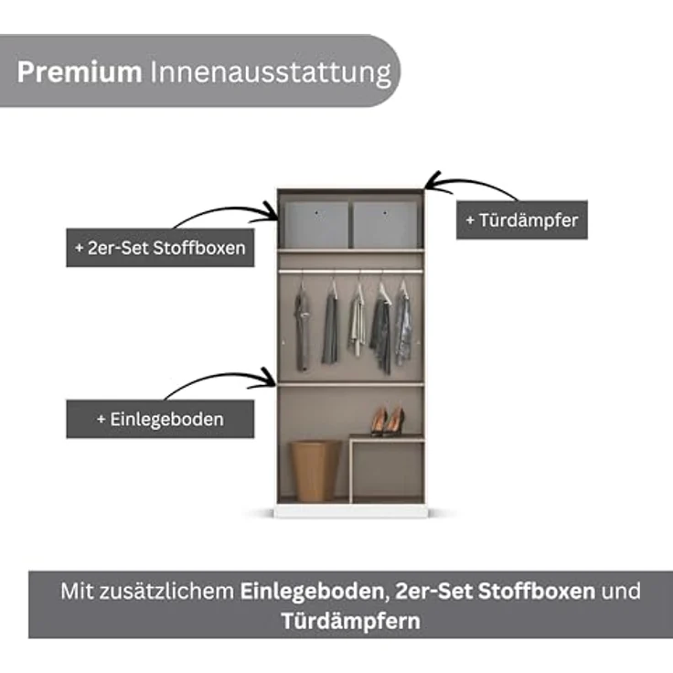 Rauch Möbel Lagoa, Kleiderschrank, Garderobe für Schlafzimmer, Kinderzimmer, Jugendzimmer 2-türig, 2 Schubladen, mit Zubehör Premium, Farbe Eiche Sonoma, Holz, Breite 91 – Bild 7