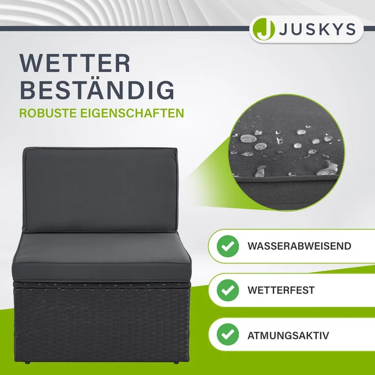 Juskys Polyrattan Gartenmöbel Set Salou - Outdoor Lounge wetterfest 6 Personen - Sitzecke mit Tisch & Kissen für Garten, Balkon, Terrasse - Schwarz – Bild 3