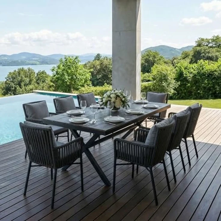 IDIMEX Garten-Essgruppe AFUERA, Gartenmöbelset für 8 Personen, wetterfester Materialmix Schwarz – Bild 1