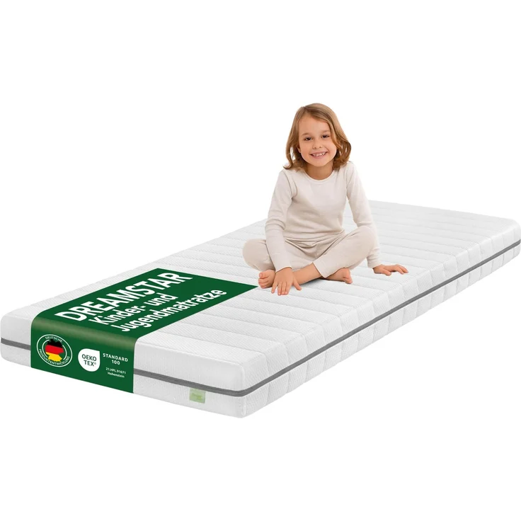 DREAMSTAR Ergo Kids Junior Kindermatratze und Jugendmatratze | Öko-TEX® | hautfreundlicher Bezug abnehmbar und waschbar bei 60 Grad | 90x190 cm