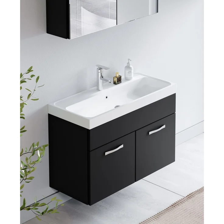 Badplaats Badmöbel Komplettset Paso 02 80 x 40 cm Schwarz Matt - Badezimmermöbel mit Waschbecken und Spiegelschrank – Bild 4