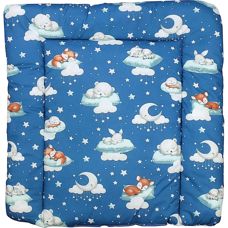 TupTam Baby Wickeltischauflage mit Baumwollbezug Gemustert, Farbe: Schlafende Baby Tiere/Dunkelblau, Größe: 75x85 cm – Bild 1