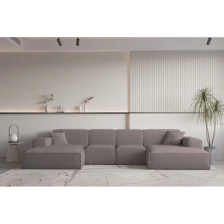 Wohnlandschaft U-Form CELES PREMIUM XS in Stoff Ascot Bukla Taupe