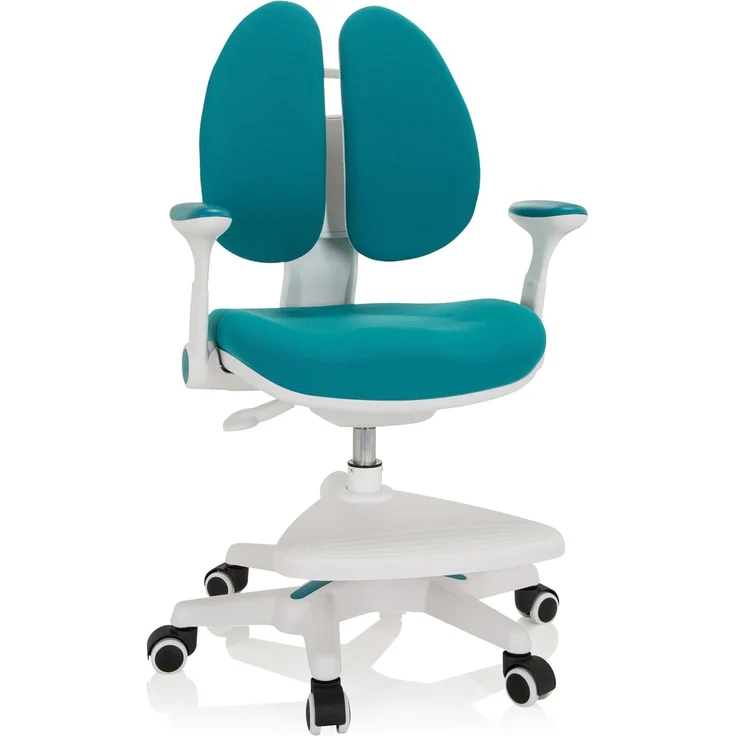 hjh OFFICE 736416 Kinder Schreibtischstuhl Kid Wing Stoff Kinderschreibtischstuhl mit Fußablage, Armlehnen klappbar, Blau/Weiß