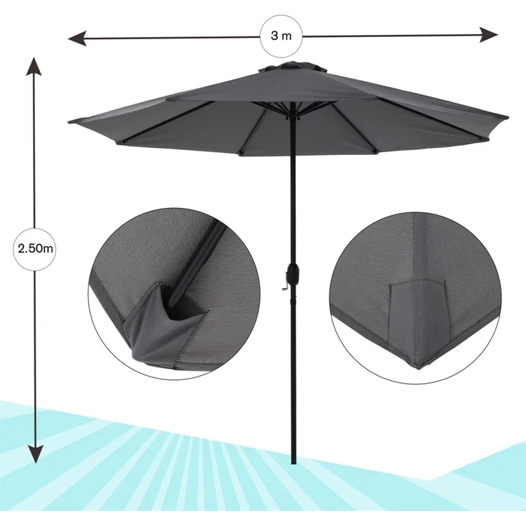 Sonnenschirm Marktschirm Ø3m grau Beleuchtung Strandschirm Gartenschirm UV – Bild 5