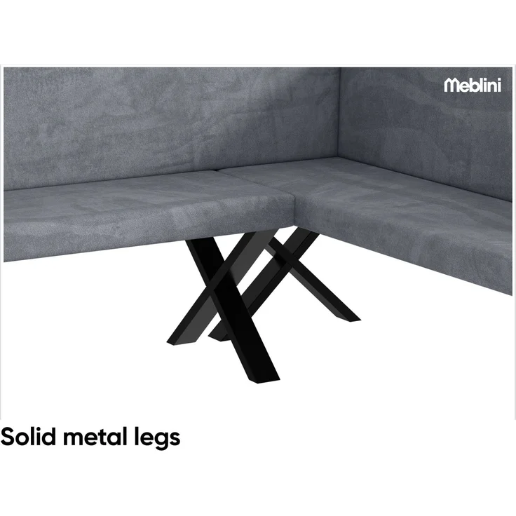 MEBLINI Eckbank für Esszimmer - Küchenbank - Essecke - Sitzecke Küche - TONI - X-Beine 142x196x87cm Rechts - Grau Samt – Bild 6