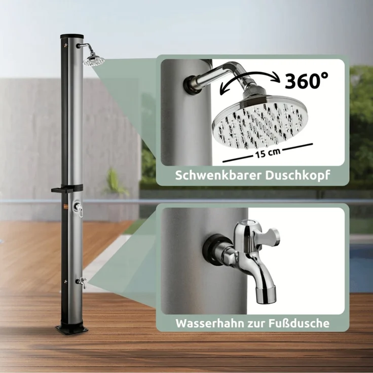 Outdoor Solardusche 35 Liter inkl. Wasserspeicher - Mit Abdeckung | Solar Gartendusche warmes Wasser Pooldusche Campingdusche – Bild 4