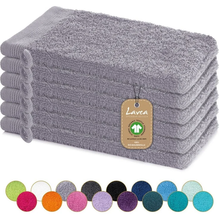 Lavea Waschhandschuh Bali, 16x22cm aus 100% Bio-Baumwolle, einzigartig weiche Waschhandschuhe mit Aufhänger (Set, 6-St), hochwertige und nachhaltige Premium Waschlappen - schonende Reinigung – Bild 1