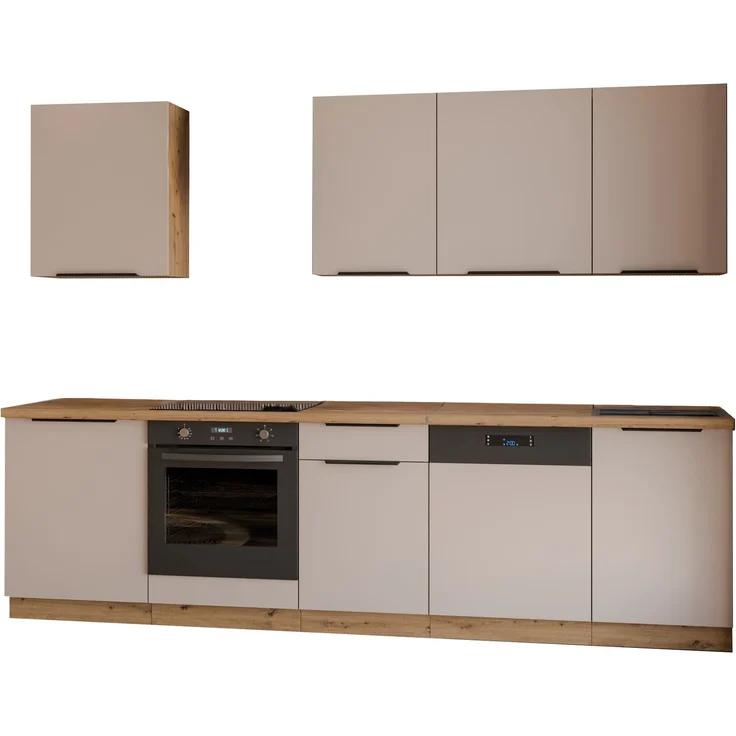 Küche SOLANO BASIC 280 cm Küchenzeile Küchenblock Einbauküche Kaschmir beige matt + Eiche Artisan matt – Bild 5