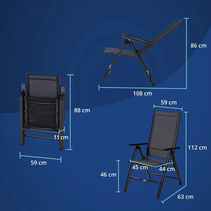 KHG Gartenstuhl, klappbar mit 8-fach verstellbarer Rückenlehne & Armlehne, Aluminium anthrazit/grau, bis 120 kg belastbar – Bild 7