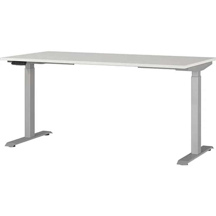 Germania Schreibtisch 7908-583, in Lichtgrau/Silber, EL. höhenverstellb, 160 x 120 x 80 cm (BxHxT) – Bild 2
