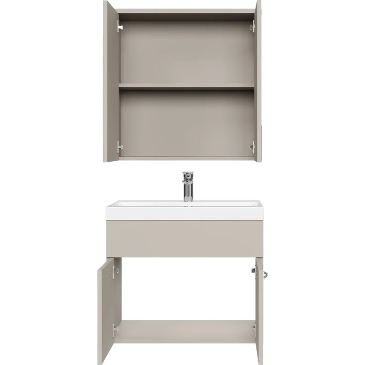 Badplaats Badmöbel Komplettset Montreal 60x35 cm Cashmere - Badezimmermöbel mit Waschbecken und Spiegelschrank – Bild 2