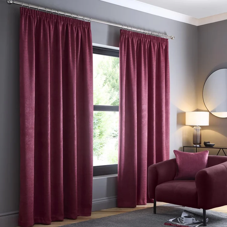 Fusion Weinrote Vorhänge, B 66 x L 54 cm, 100% Baumwolle, Bleistiftfalten, Thermo- und Verdunkelungsvorhänge, 2 Paneele, Weinrot, Fensterbehandlung für Schlafzimmer und Wohnzimmer