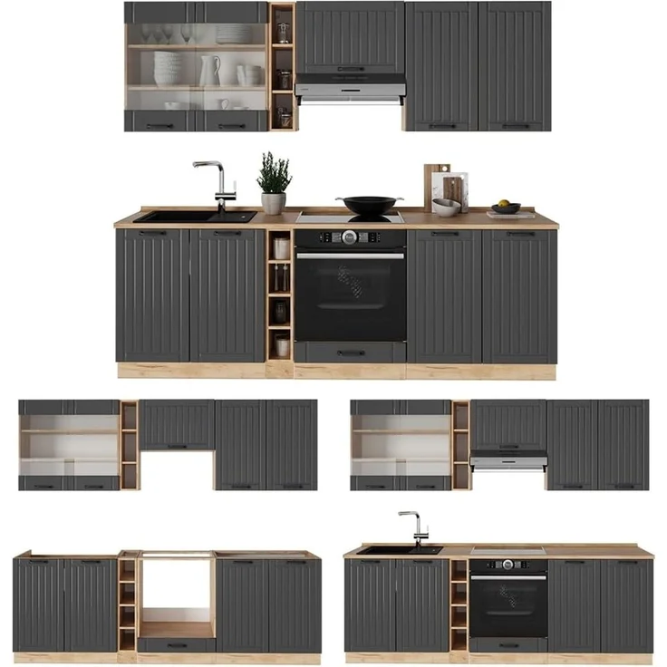 Küchenzeile Fame-Line Dunkelgrau 235 cm , AP Marmor Vicco – Bild 7