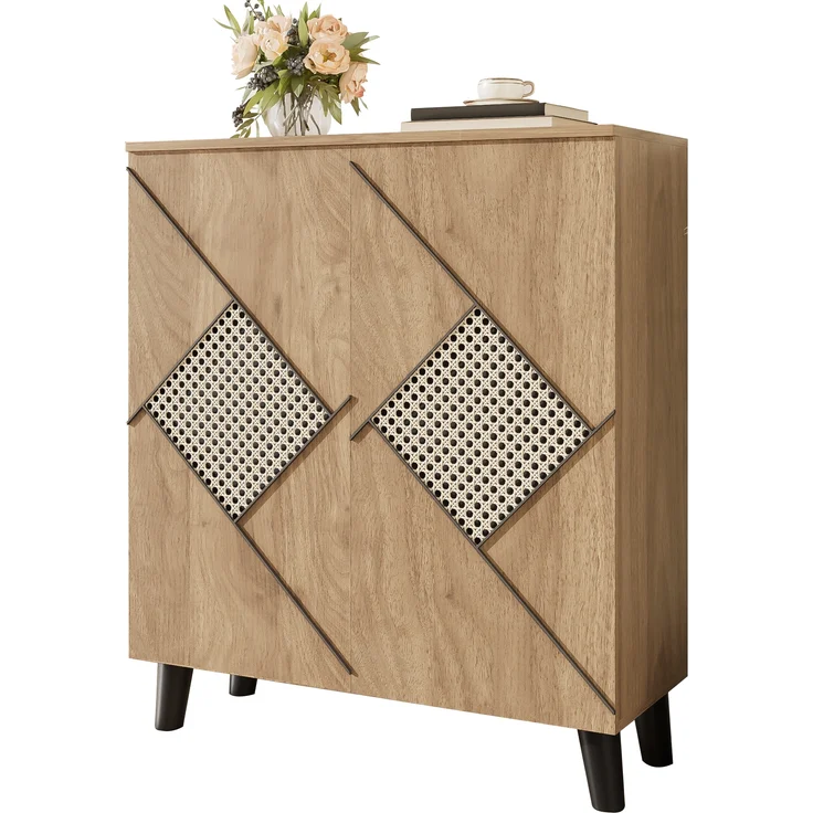 Merax Schuhschrank mit dekorativem Rattanmuster, 80×32×91 cm, stilvoller Flurschrank mit Stauraum, Holzoptik – Bild 10