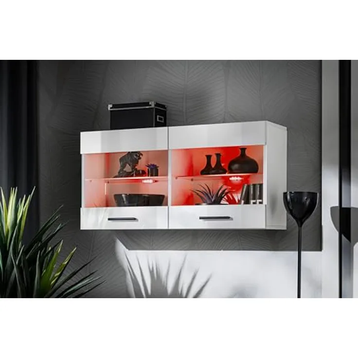 Komodee Hängevitrine Savona, Weiß, Glas, 2 Fächer, rechteckig, 100x50x27.2 cm, modern für Wohnzimmer und Wohnwände