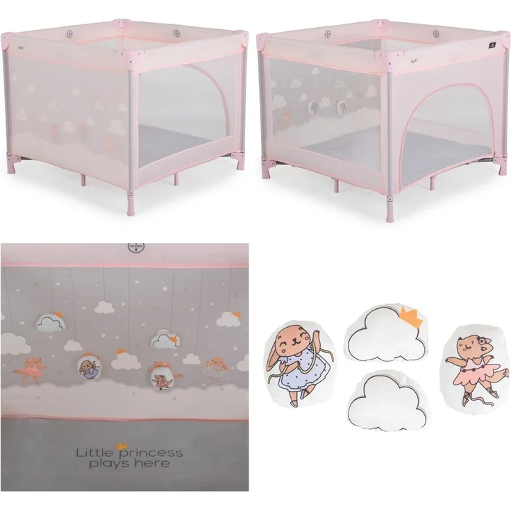 Cangaroo Laufstall Joyzi Matratze Reisebett faltbar Tasche vier Plüschfiguren rosa – Bild 4