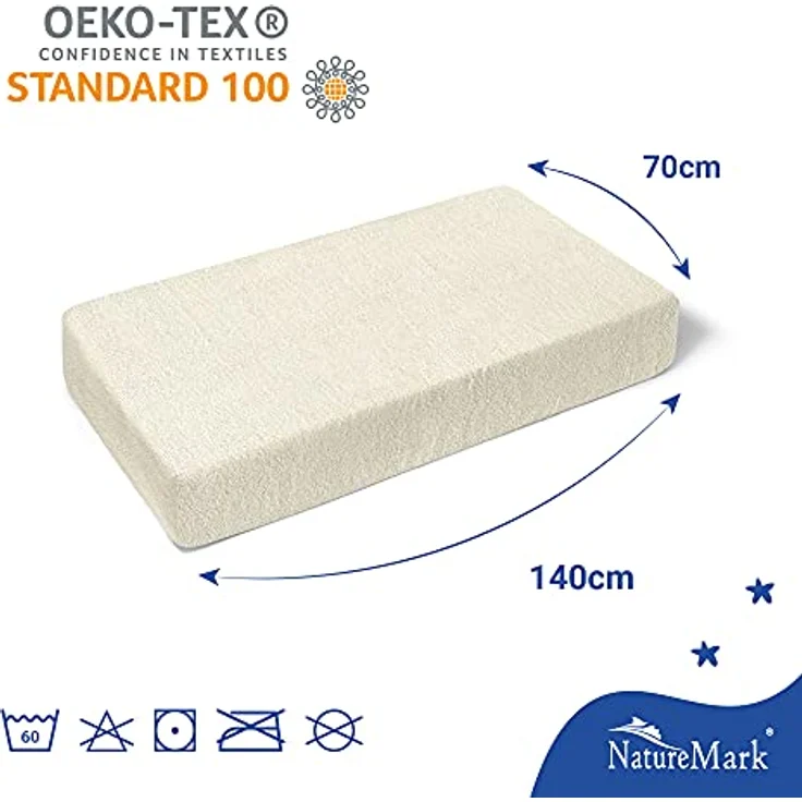 NatureMark Spannbettlaken Frottee Spannbettlaken, 80% Baumwolle / 20% Polyester, Gummizug: rundum, (2 Stück), 2er Set Kinder Spannbettlaken Frottee, Spannbetttuch 80% Baumwolle / 20% Polyester, für Babybett und Kinderbett, 70x140 cm - Natur weiß – Bild 5