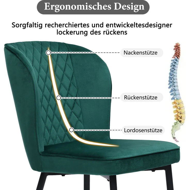 Esszimmerstuhl-Set (6 Stück) Dunkelgrün Samt, Metallgestell, 47x43x86 cm – Bild 8