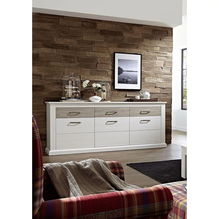 Stella Trading Modena Sideboard, Holz, weiß, (B/H/T) 201 x 90 x 42 cm