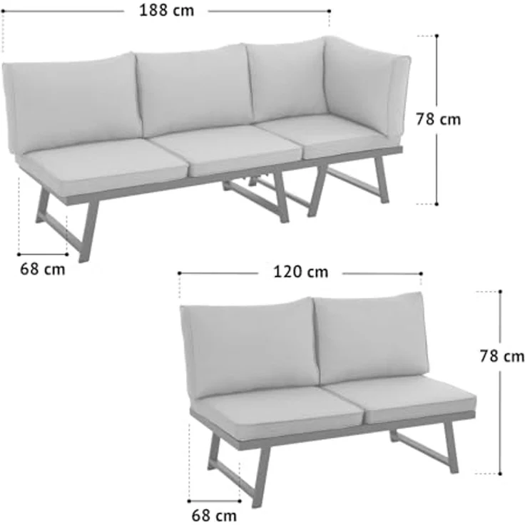 SVITA Gartenlounge-Set GRENADA, (4-tlg, 1x 3-Sitzer, 1x 2-Sitzer, 1x Couchtisch, 1x Beistelltisch), Multifunktionslounge, Gartenliege, Metallgestell, inkl. Kissen – Bild 4