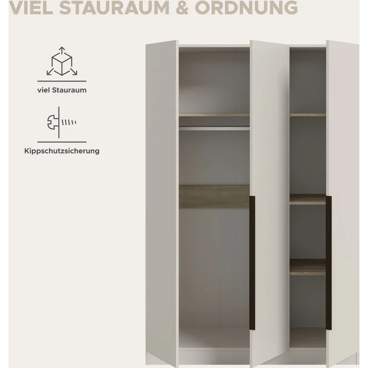 Kopenhagen Kleiderschrank 3-türig in Kaschmir Nachbildung – Bild 9