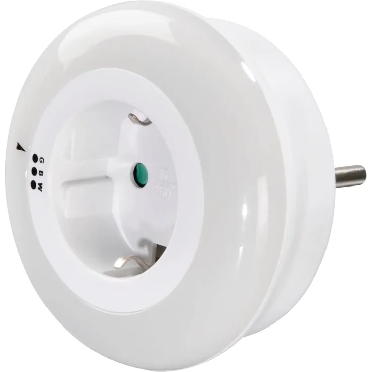 Hama LED Nachtlicht LED Nachtlicht mit Steckdose, Lichtsensor, Berührungsschutz, 3 Farben, Ein-/Ausschalter, Farbwechsel, LED fest integriert, Tageslichtweiß, blau, grün, Weiß, Blau, Grün