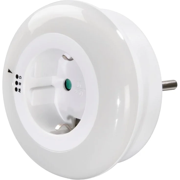 Hama LED Nachtlicht LED Nachtlicht mit Steckdose, Lichtsensor, Berührungsschutz, 3 Farben, Ein-/Ausschalter, Farbwechsel, LED fest integriert, Tageslichtweiß, blau, grün, Weiß, Blau, Grün – Bild 1