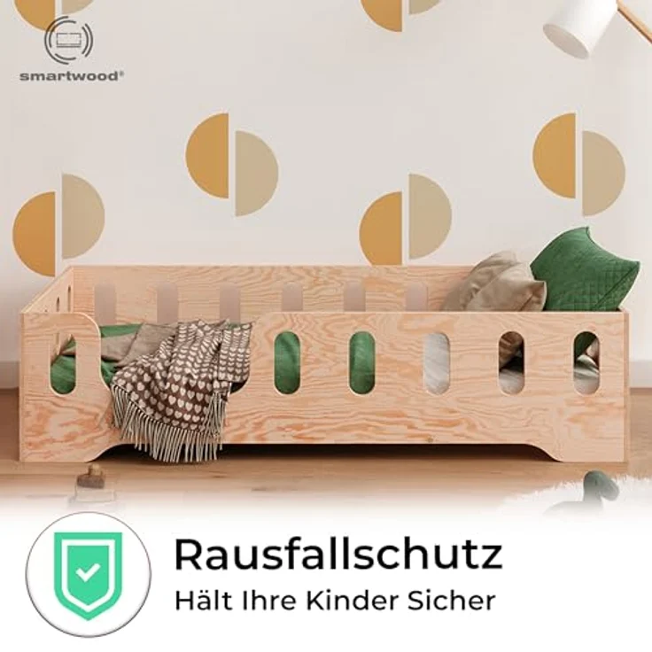 smartwood Bodenbett 90x200 Montessori Kinderbett aus Holz mit FSC-Zertifikat TILA 2L mit Rausfallschutz & Lattenrost bis 230kg belastbar - Einfache Montage – Bild 7
